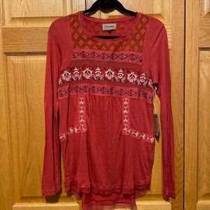 Pure & Simple BOHO embroidered linen blend top New size medium